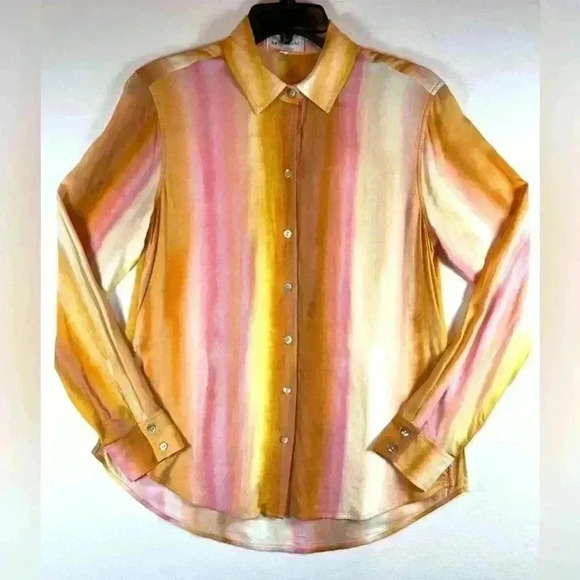 Bella Dahl Ombré long sleeve button down tunic top size XS side slits flowy - Picture 1 of 8